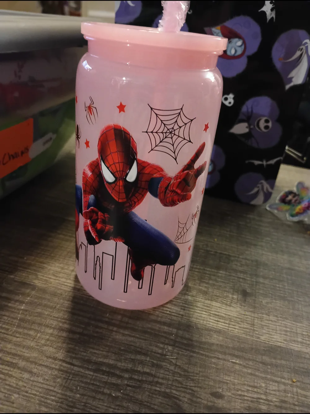 Spiderman Pink Kids Plastic Straw Cup - Official Character Design